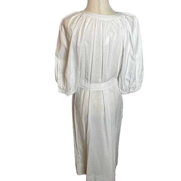 Madewell $138 Tie-Waist Button-Front Midi Dress in Poplin White Size M NS132 - Picture 4 of 8